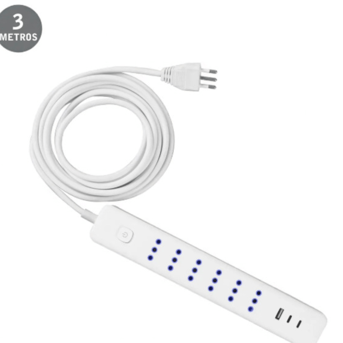 Alargador 6 tomas blanco con interruptor 3 metros