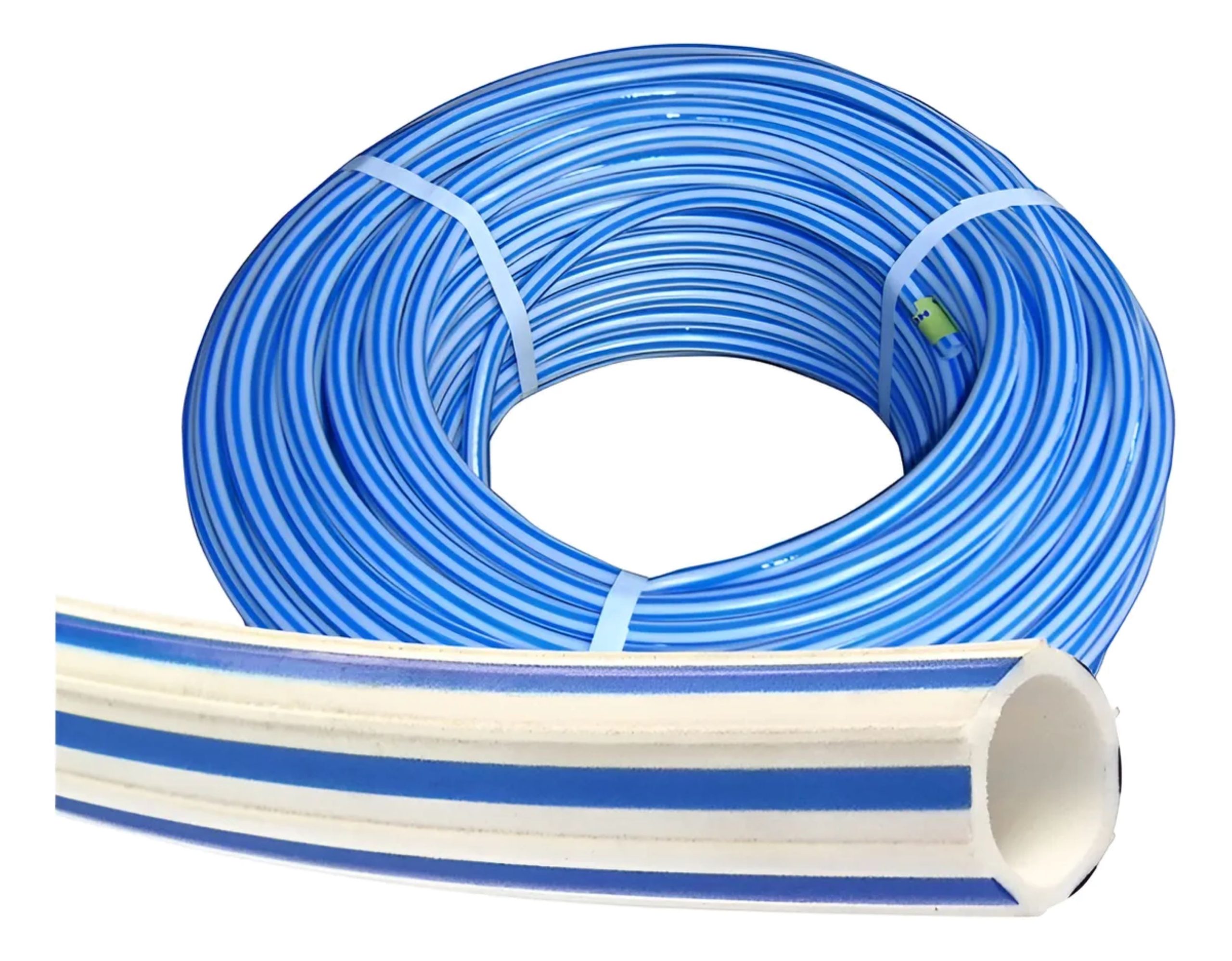 Manguera bicolor 1/2 azul-blanco economica 100m