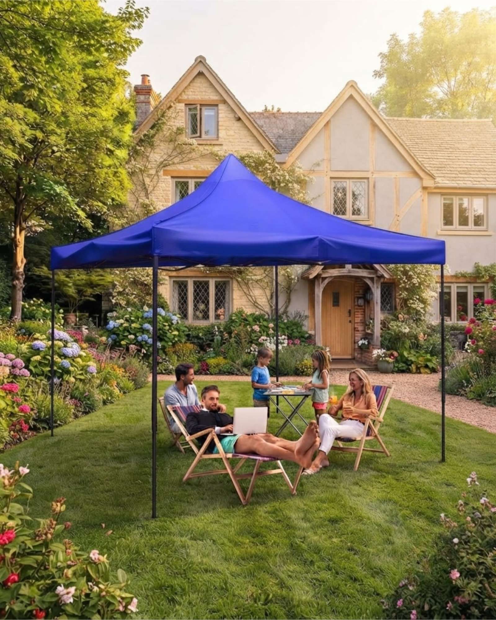 Toldo plegable 3x3m azul